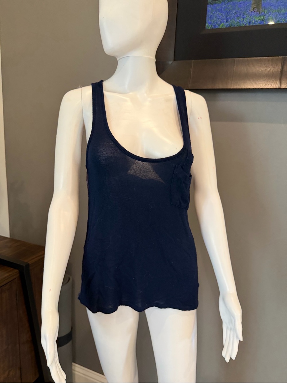 Solemio Navy Lace Racerback Tank Top Small Floral Back